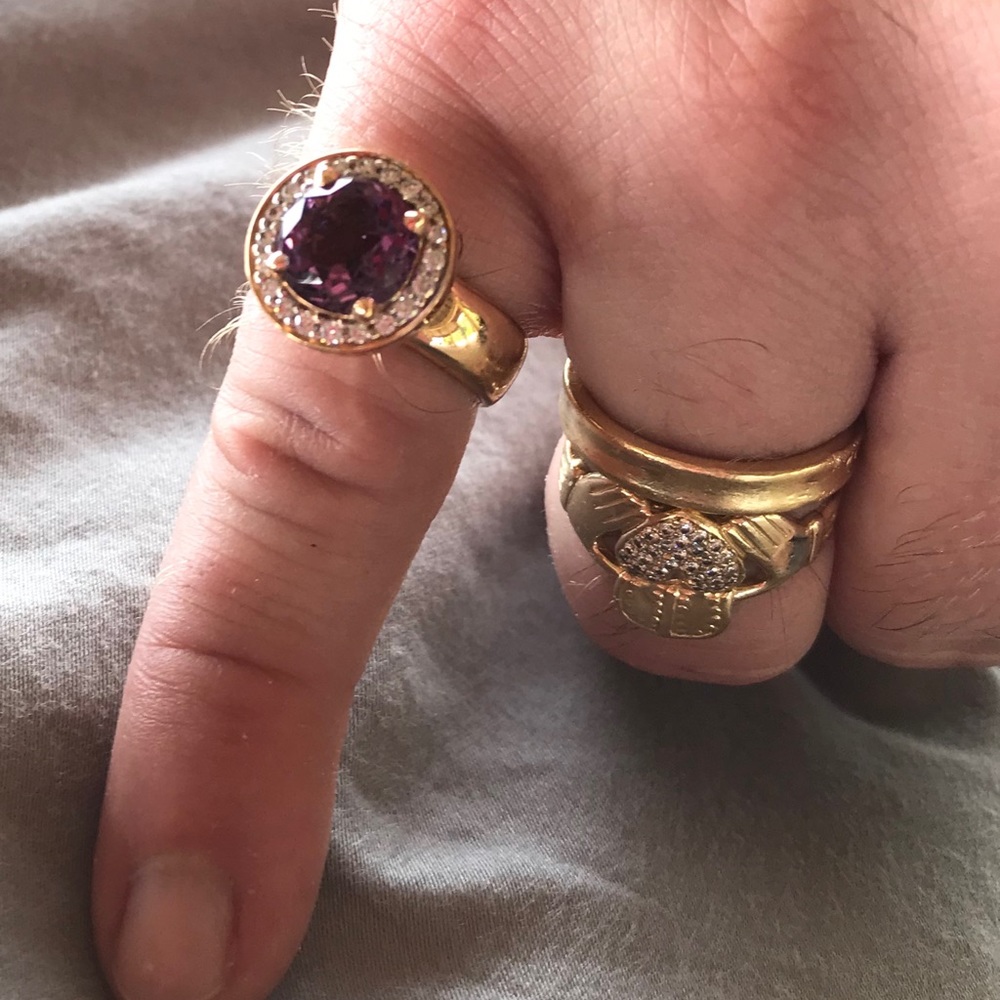 Unisex Rose Gold, Amethyst w/ Diamonds Pinky Ring.